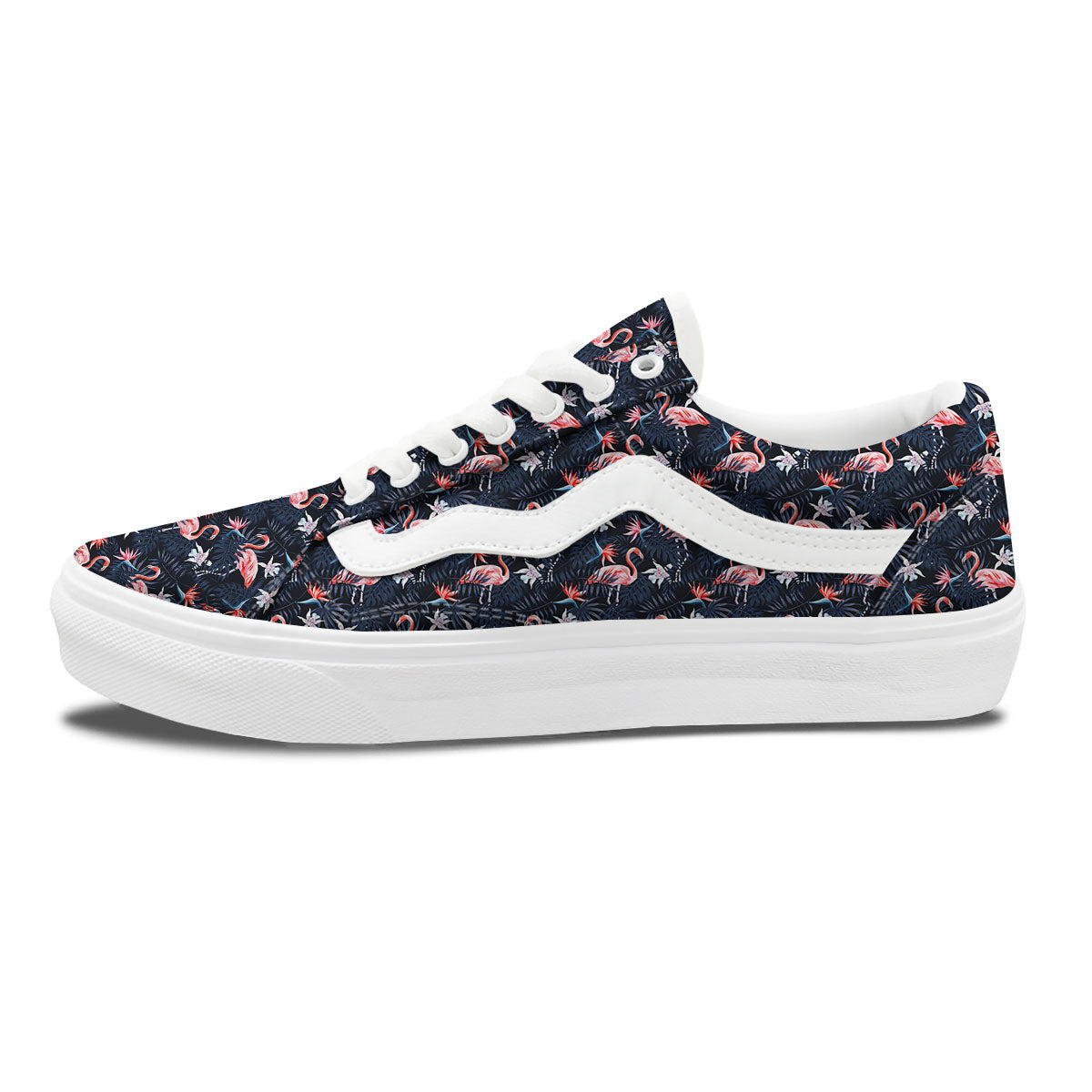 Flamingo Tropical Dark Print Pattern Skate Shoes-grizzshop