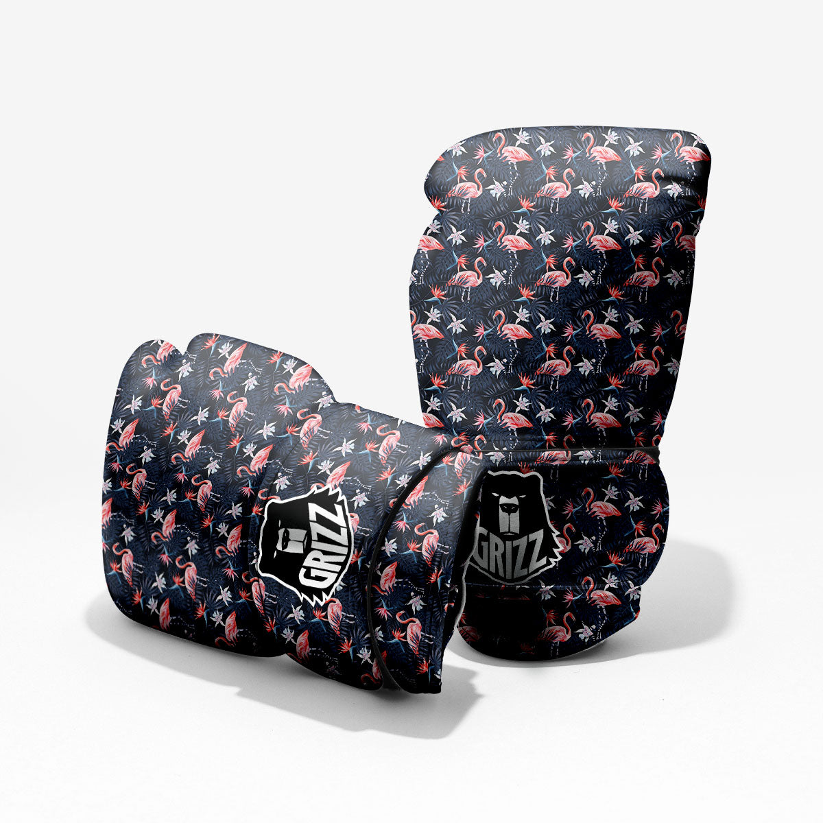 Flamingo Tropical Dark Print Pattern Sparring Gloves-grizzshop