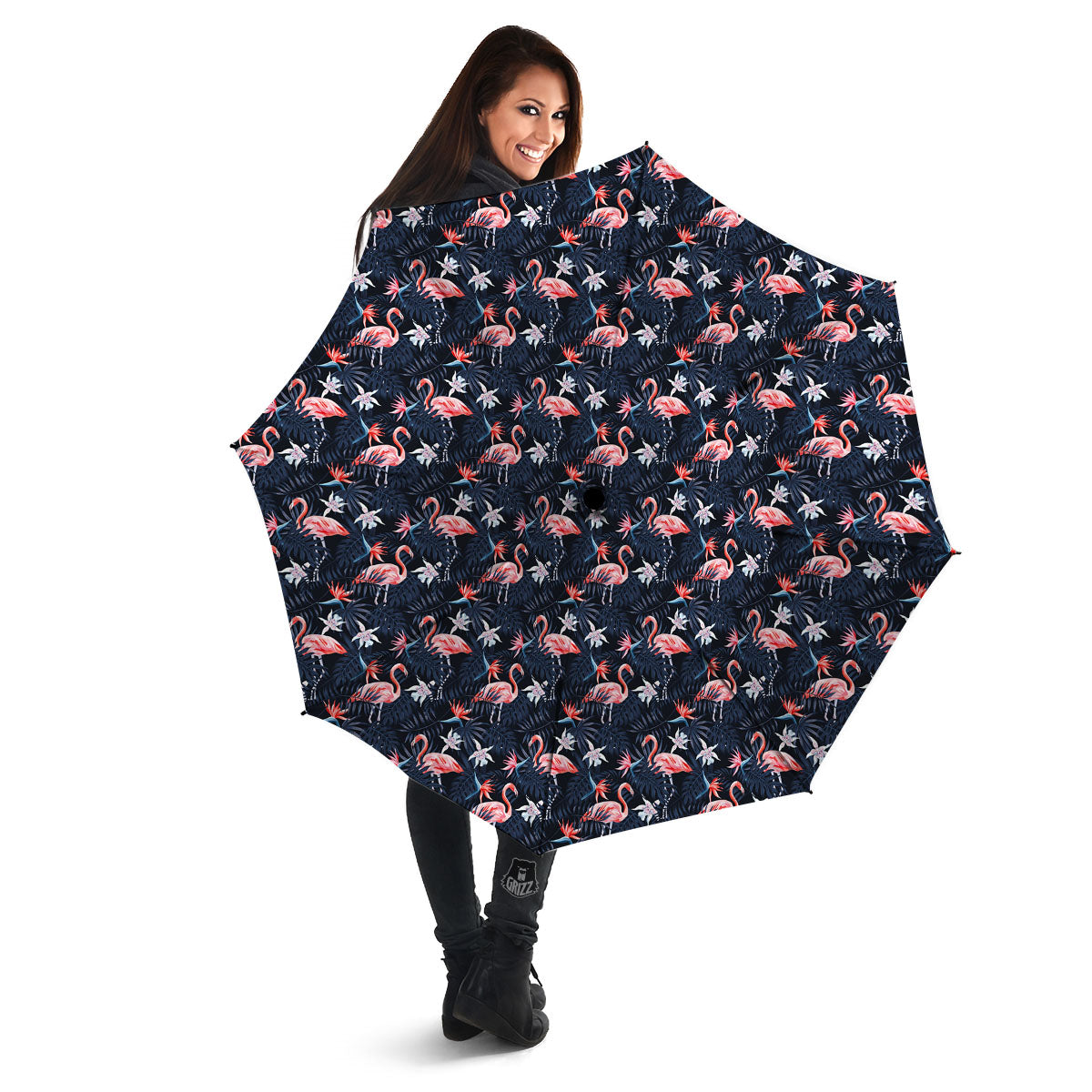 Flamingo Tropical Dark Print Pattern Umbrella-grizzshop