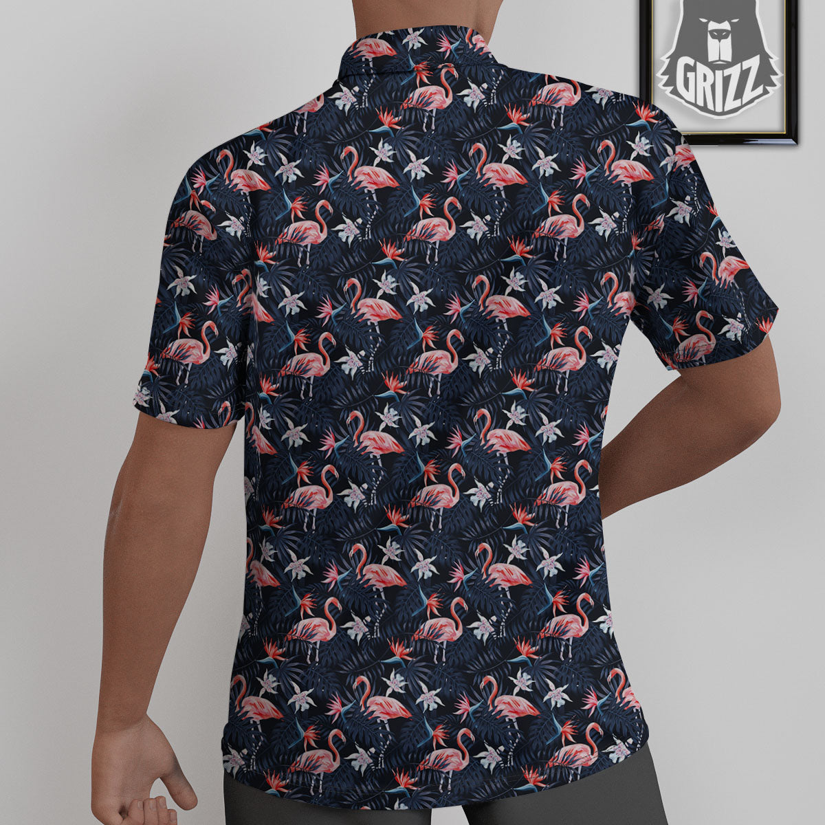 Flamingo Tropical Dark Print Pattern Untucked Shirts-grizzshop