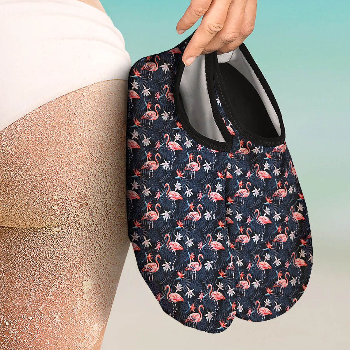 Flamingo Tropical Dark Print Pattern Water Shoes-grizzshop