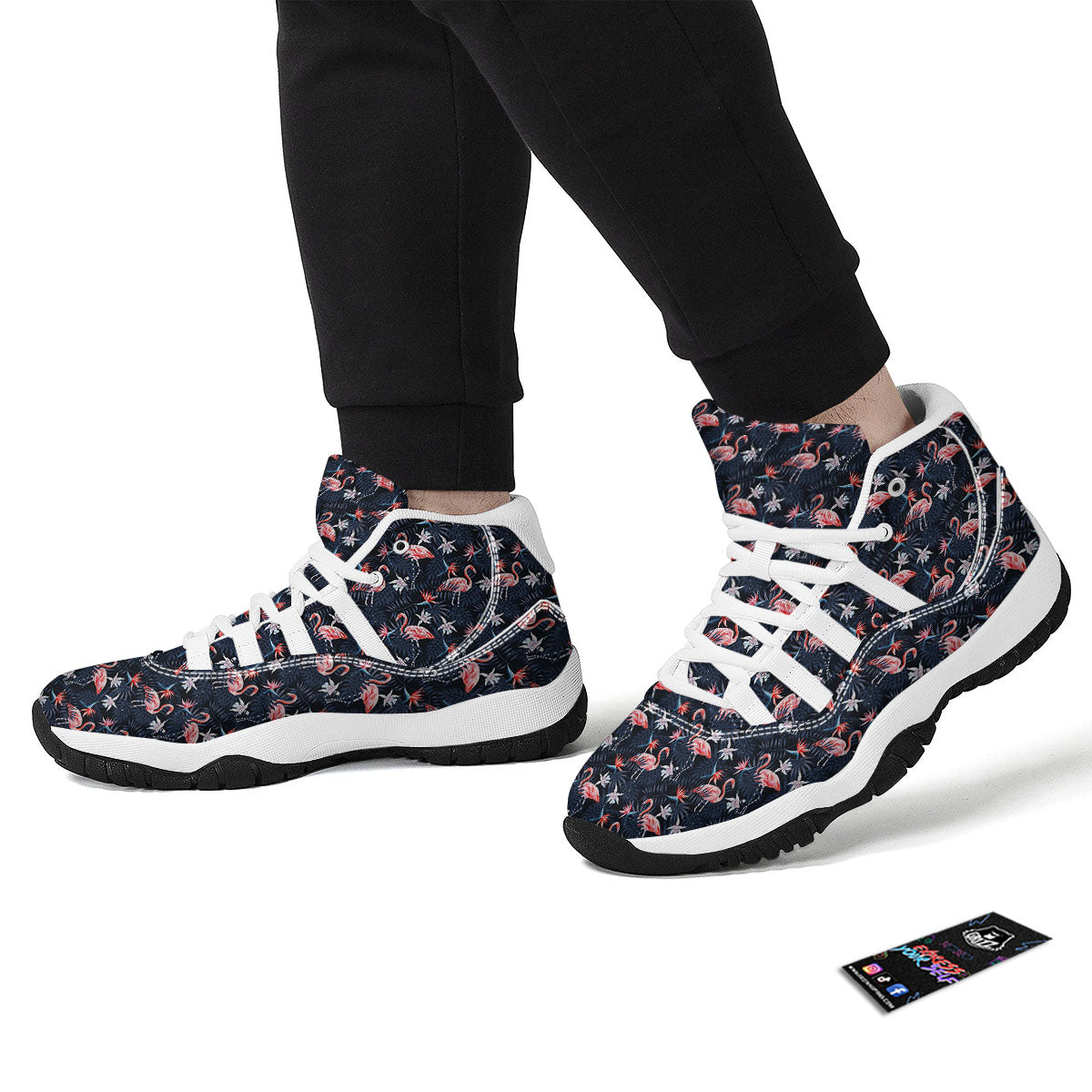 Flamingo Tropical Dark Print Pattern White Bball Shoes-grizzshop
