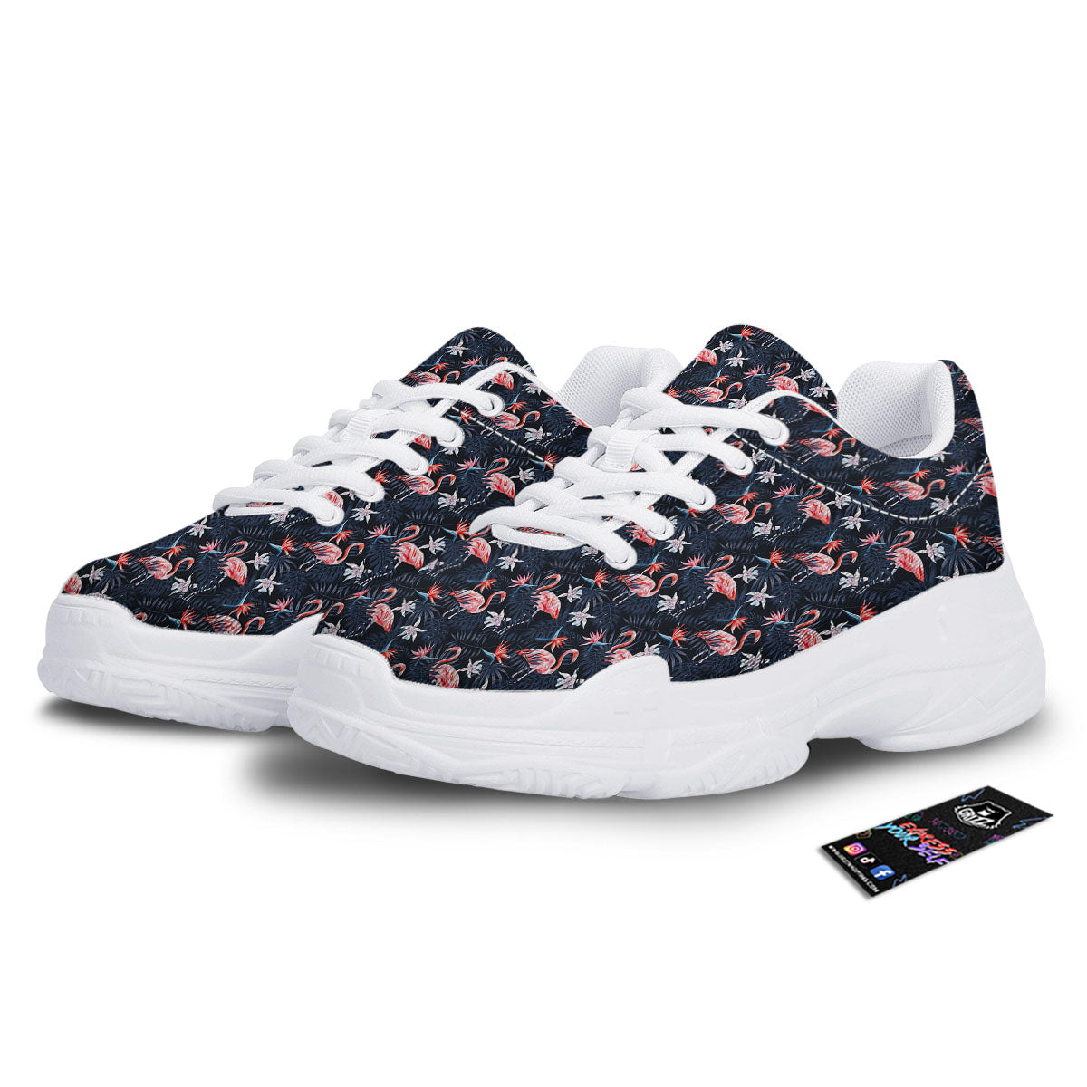 Flamingo Tropical Dark Print Pattern White Chunky Shoes-grizzshop