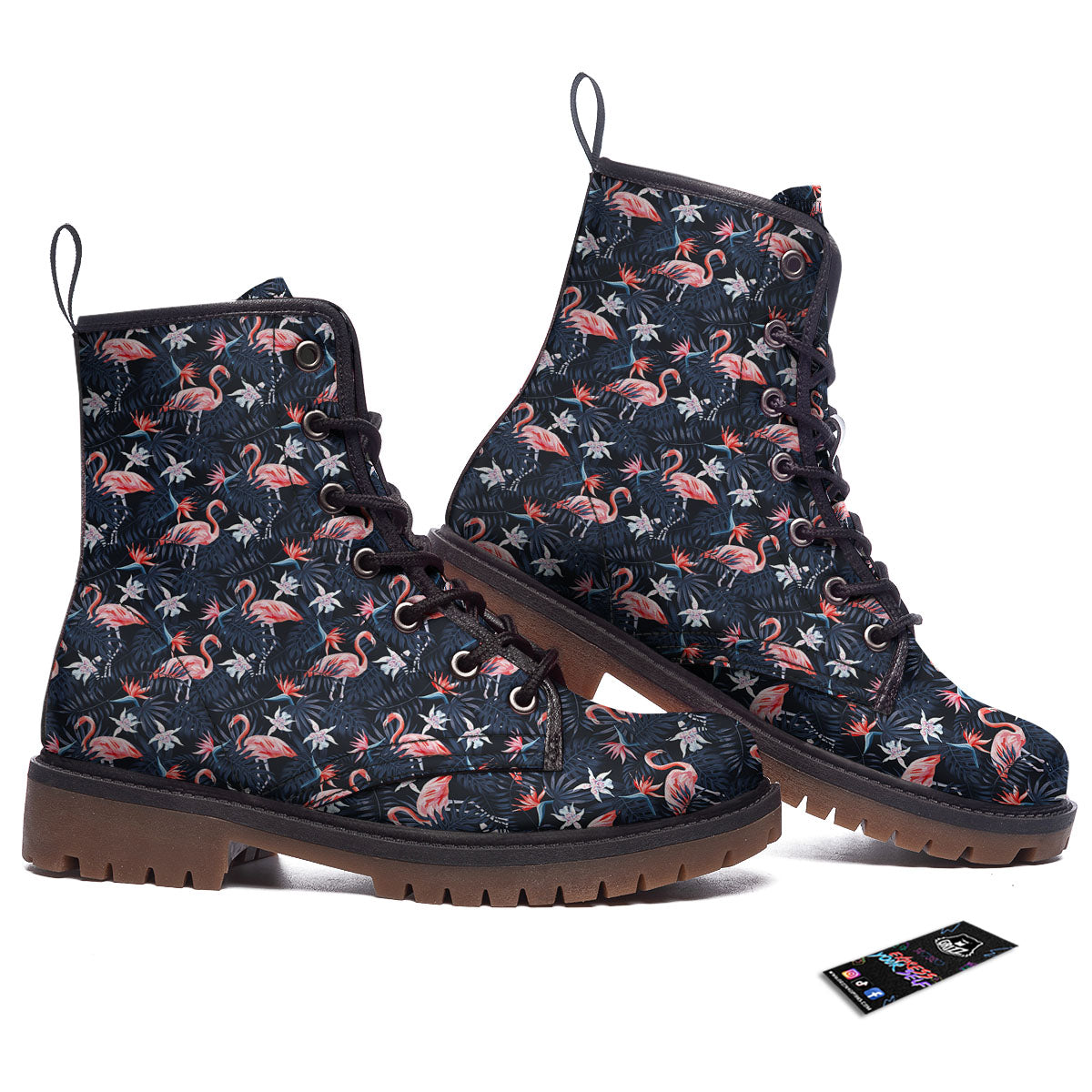 Flamingo Tropical Dark Print Pattern Work Boots-grizzshop