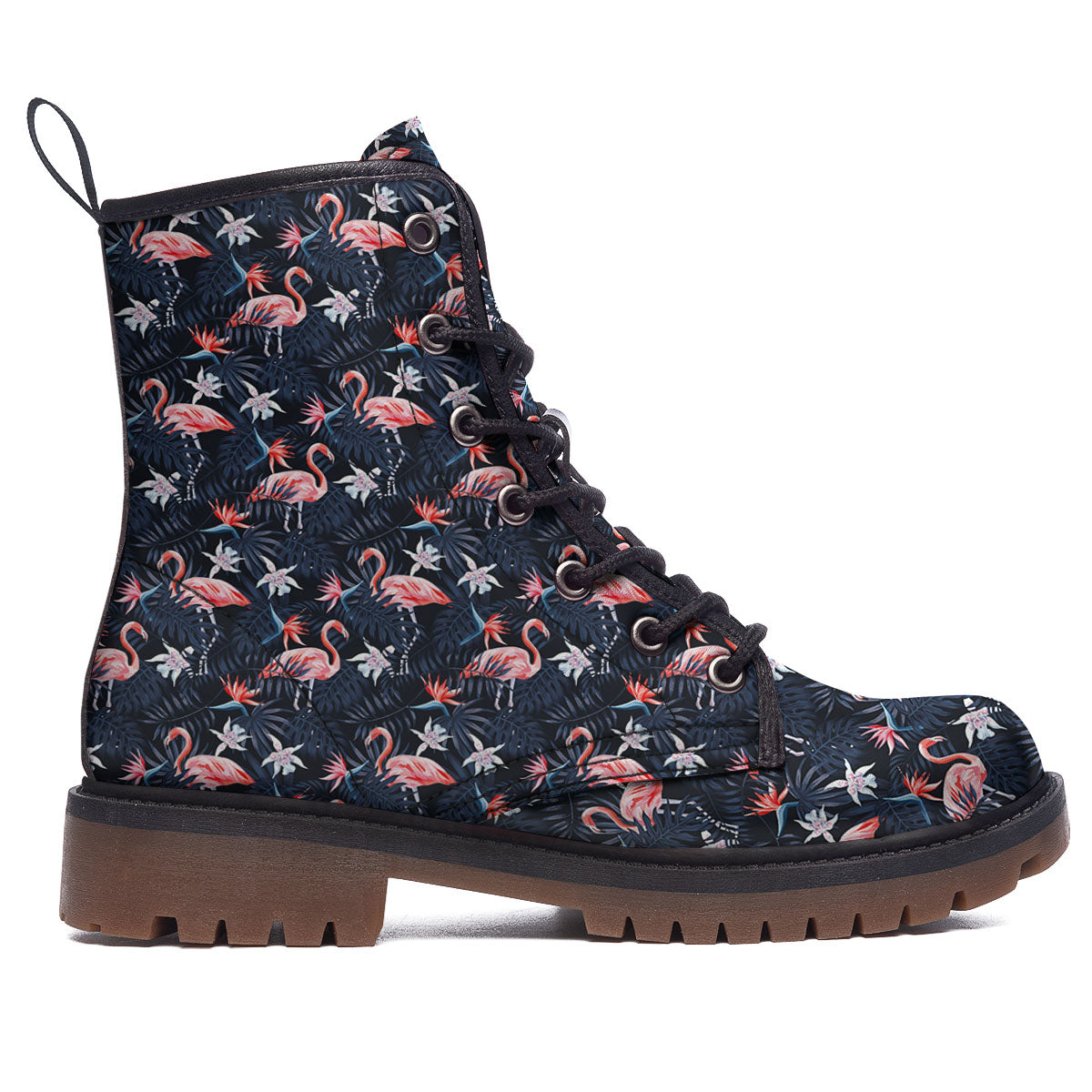 Flamingo Tropical Dark Print Pattern Work Boots-grizzshop