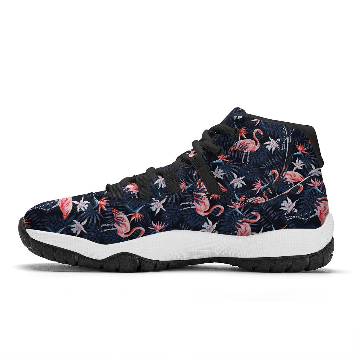 Flamingo Tropical Palm Leaves Hawaiian Floral Pattern Print Black Bball Shoes-grizzshop