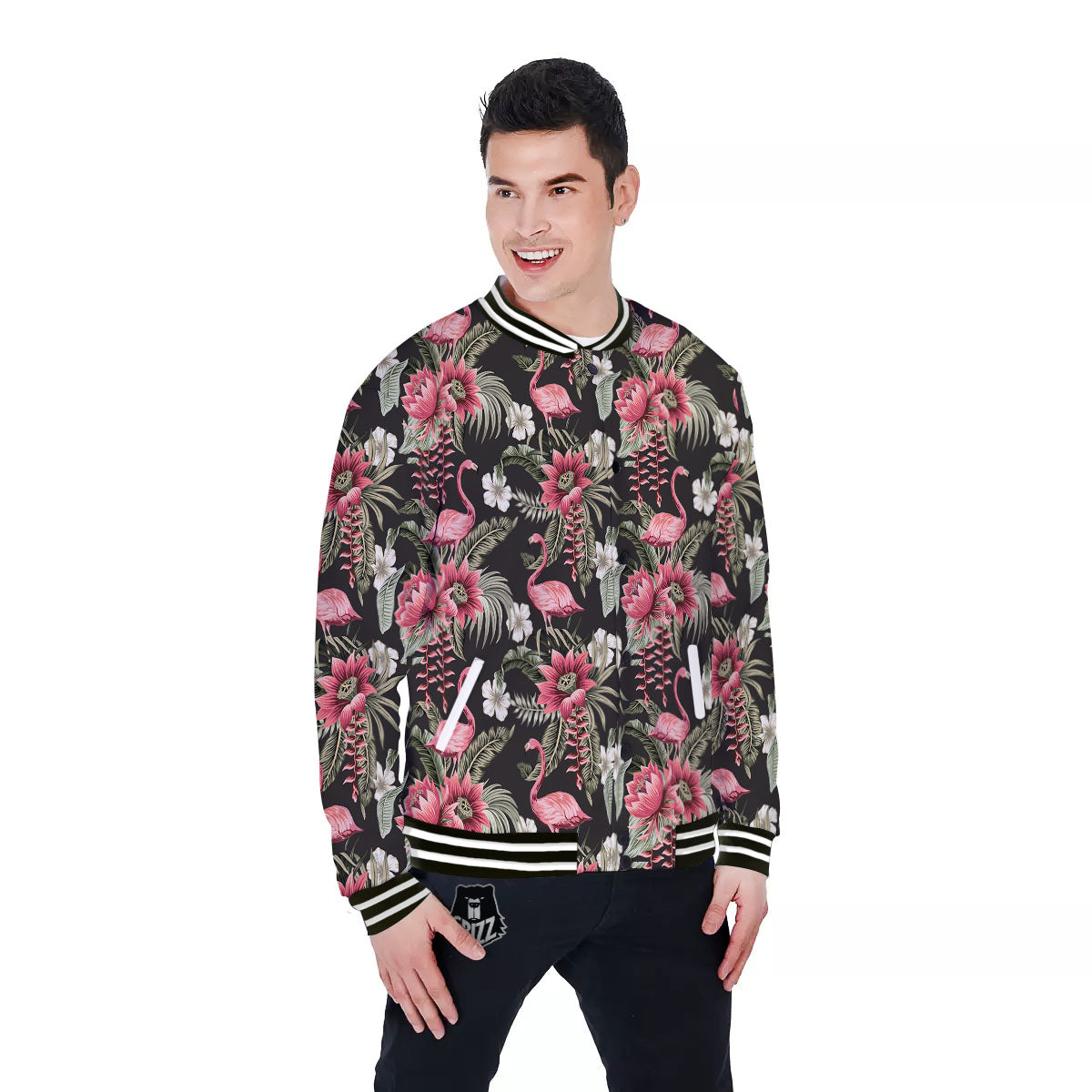 Flamingo Vintage Print Pattern Baseball Jacket-grizzshop