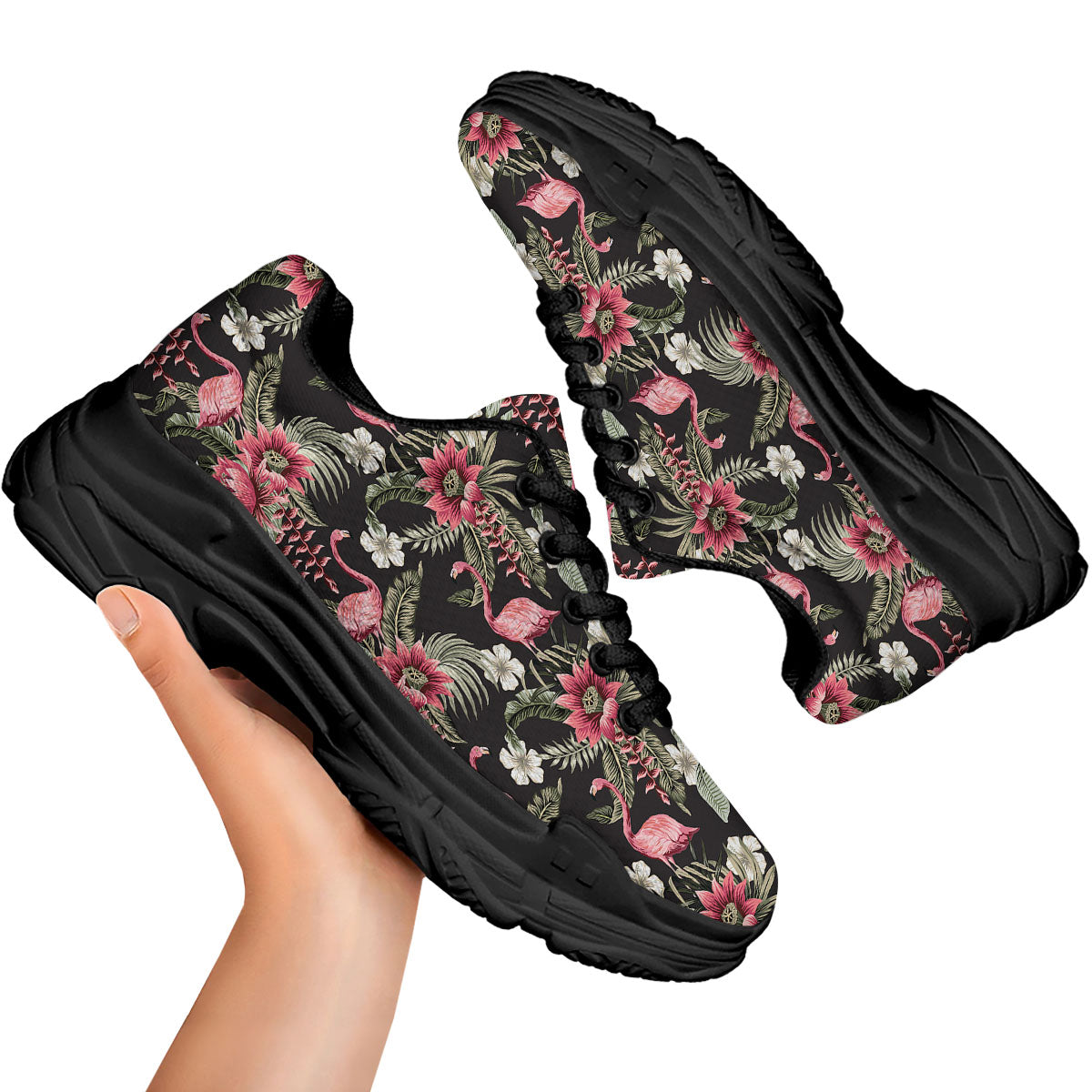 Flamingo Vintage Print Pattern Black Chunky Shoes-grizzshop