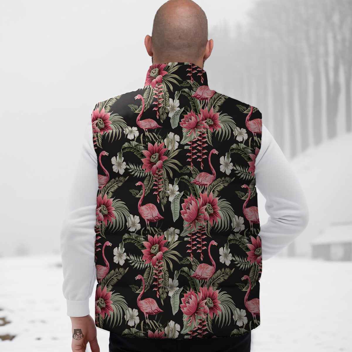 Flamingo Vintage Print Pattern Down Vest