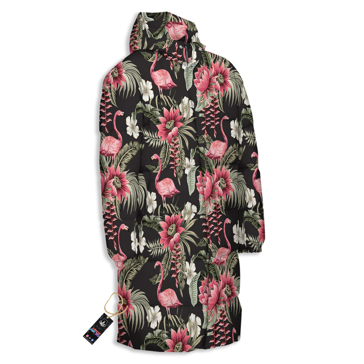 Flamingo Vintage Print Pattern Long Down Jacket-grizzshop