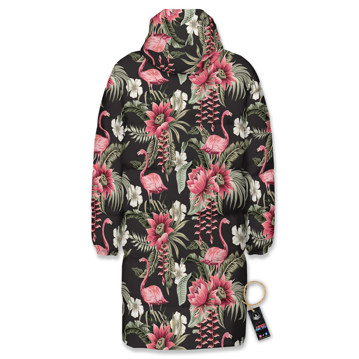 Flamingo Vintage Print Pattern Long Down Jacket-grizzshop