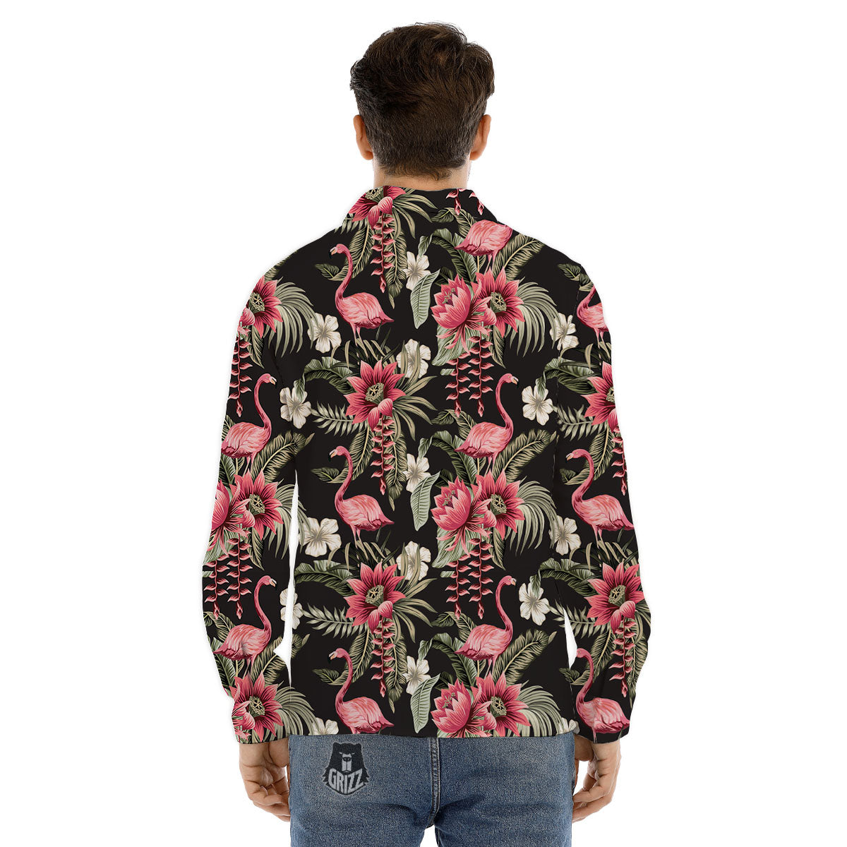 Flamingo Vintage Print Pattern Men's Dress Shirts-grizzshop