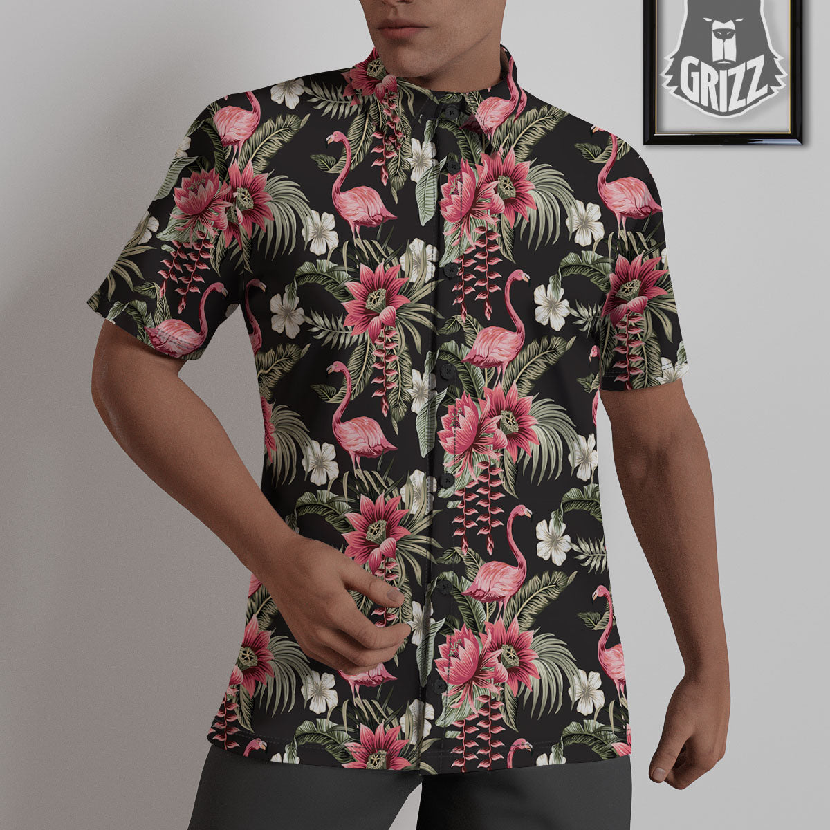 Flamingo Vintage Print Pattern Untucked Shirts-grizzshop