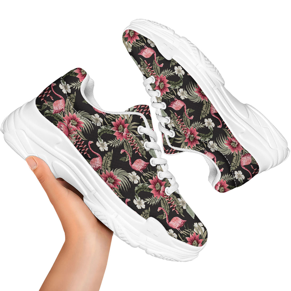 Flamingo Vintage Print Pattern White Chunky Shoes-grizzshop