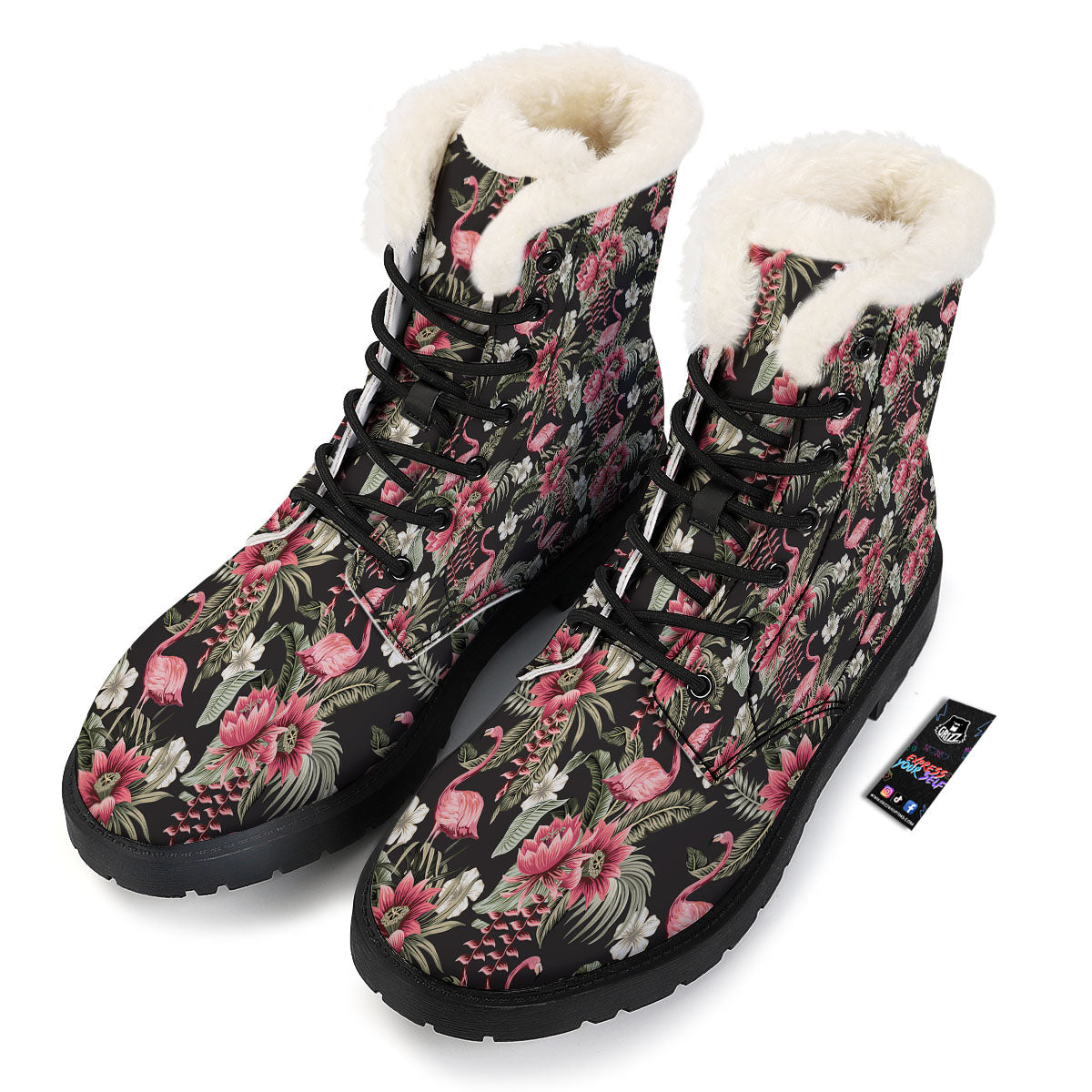 Flamingo Vintage Print Pattern Winter Boots-grizzshop