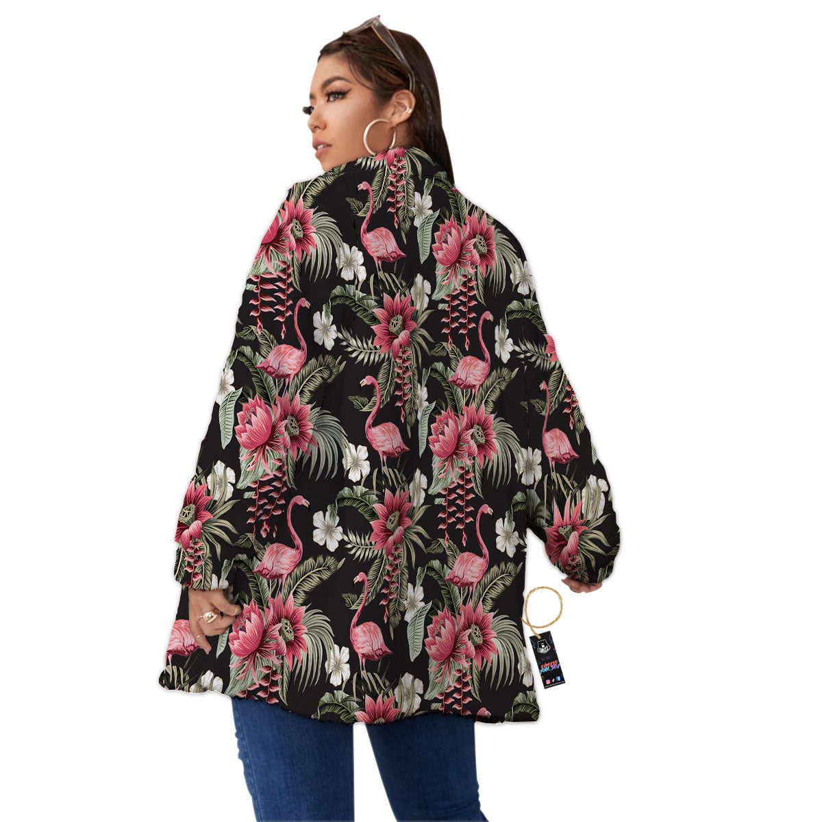 Flamingo Vintage Print Pattern Women's Sherpa Jacket-grizzshop