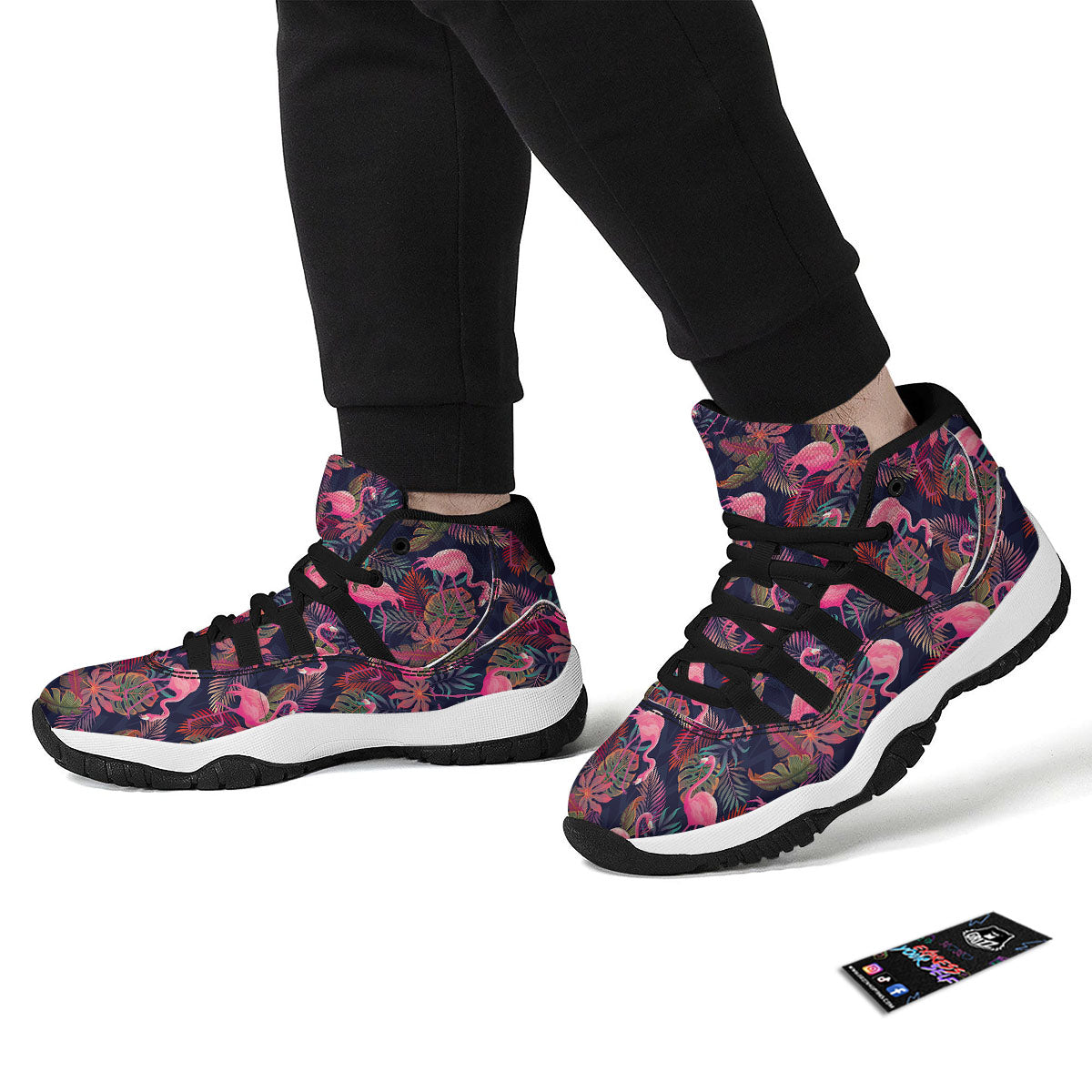 Flamingo Watercolor Print Pattern Black Bball Shoes-grizzshop
