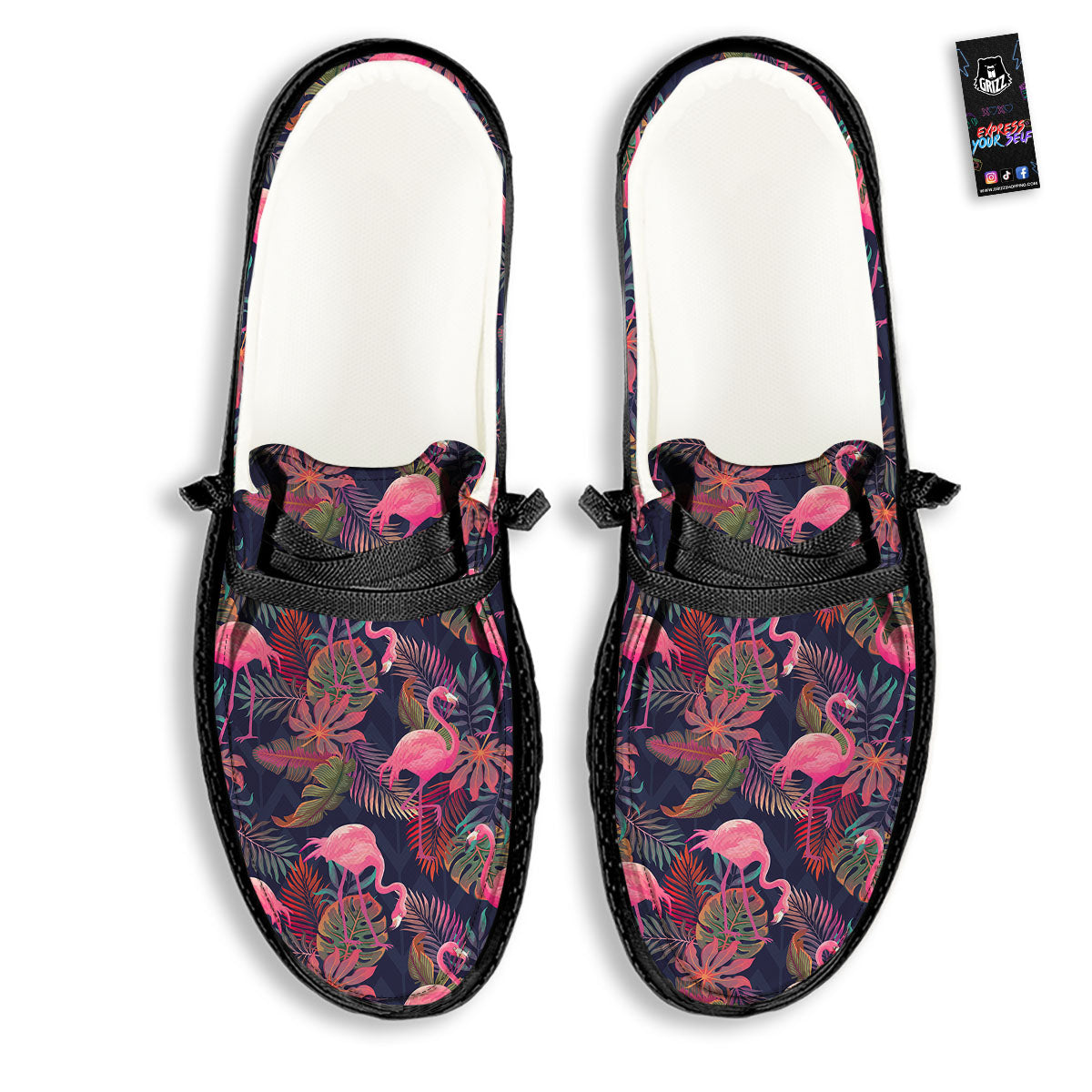 Flamingo Watercolor Print Pattern Black Loafers-grizzshop
