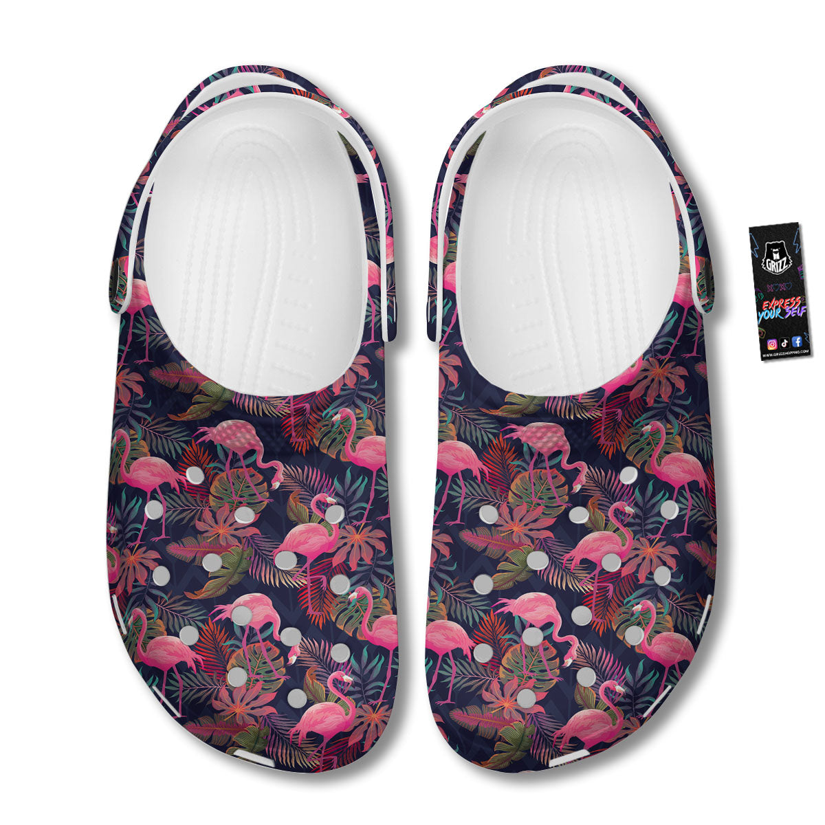 Flamingo Watercolor Print Pattern Clog-grizzshop