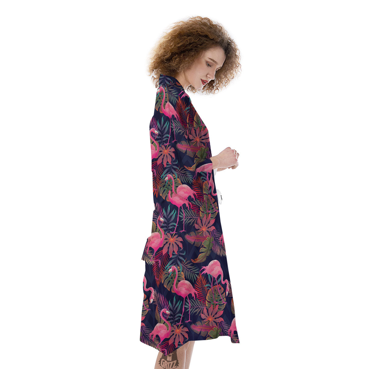 Flamingo Watercolor Print Pattern Kimono-grizzshop