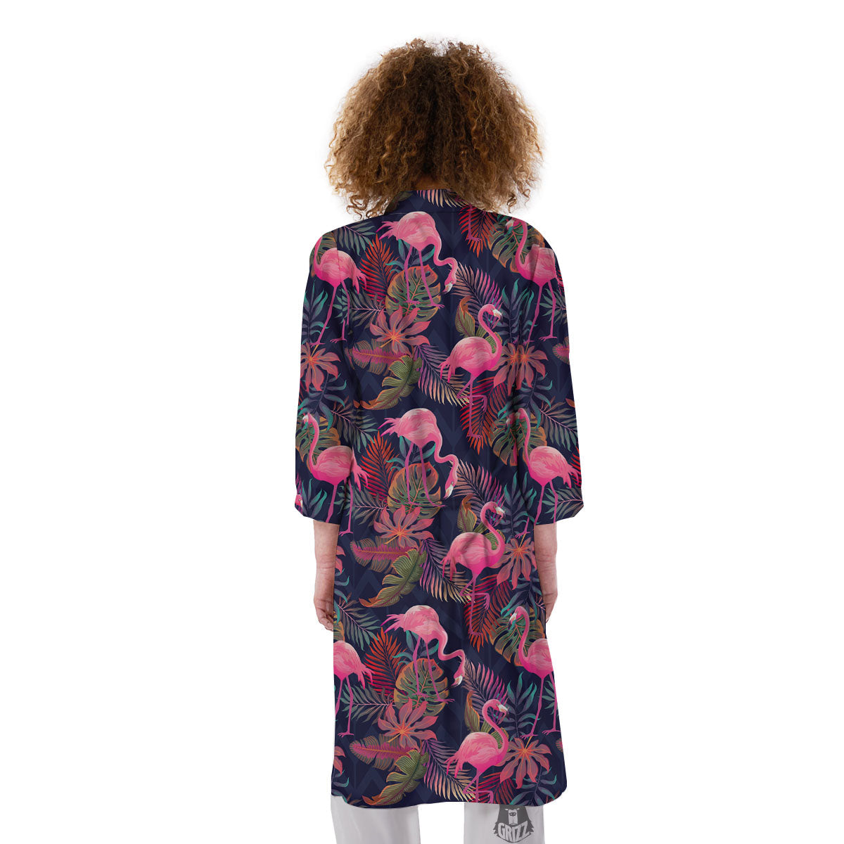 Flamingo Watercolor Print Pattern Kimono-grizzshop