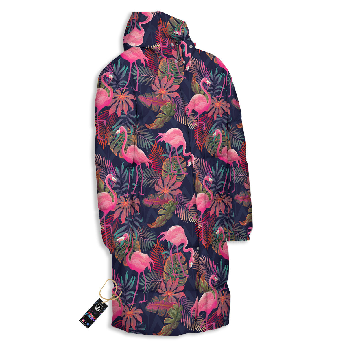 Flamingo Watercolor Print Pattern Long Down Jacket-grizzshop
