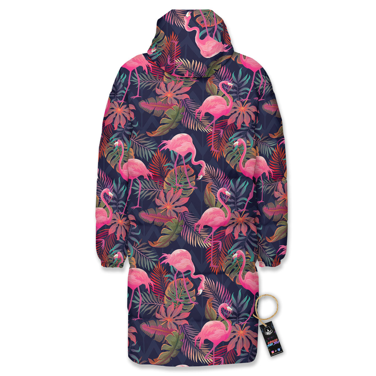 Flamingo Watercolor Print Pattern Long Down Jacket-grizzshop