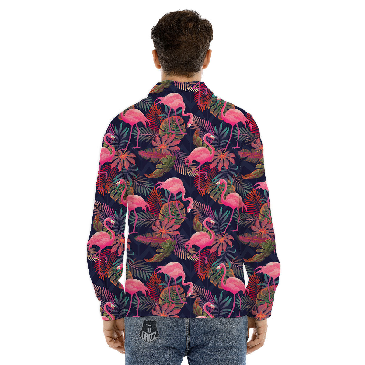 Flamingo Watercolor Print Pattern Men's Dress Shirts-grizzshop