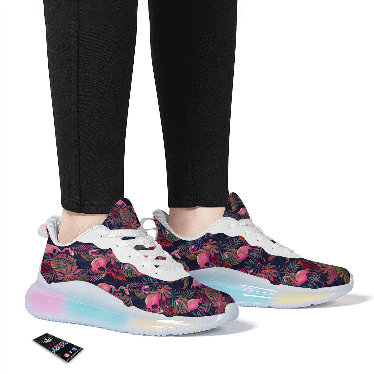 Flamingo Watercolor Print Pattern Running Sneakers-grizzshop