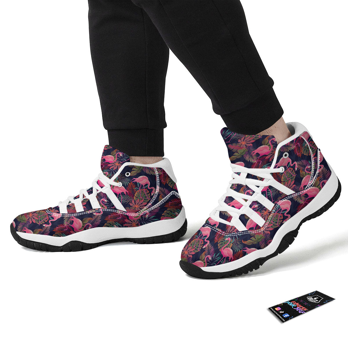 Flamingo Watercolor Print Pattern White Bball Shoes-grizzshop