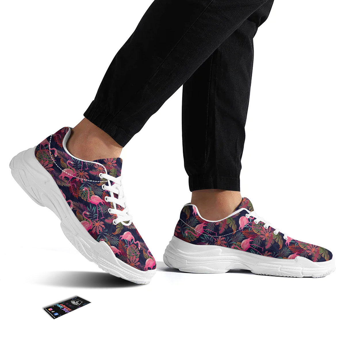 Flamingo Watercolor Print Pattern White Chunky Shoes-grizzshop