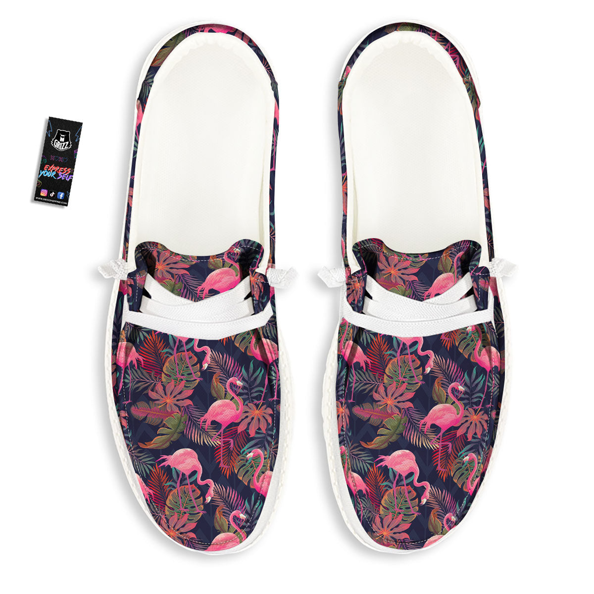 Flamingo Watercolor Print Pattern White Loafers-grizzshop
