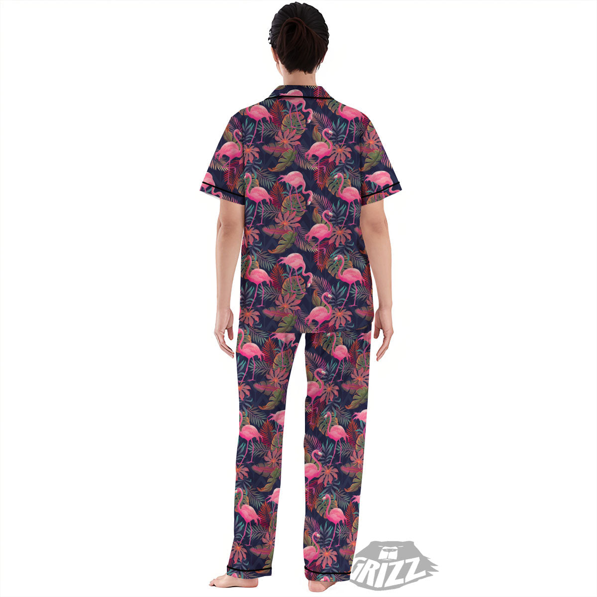 Flamingo Watercolor Print Pattern Women's Pajamas Set-grizzshop