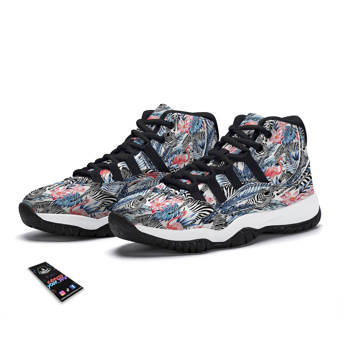 Flamingo Zebra Tropical Black Bball Shoes-grizzshop