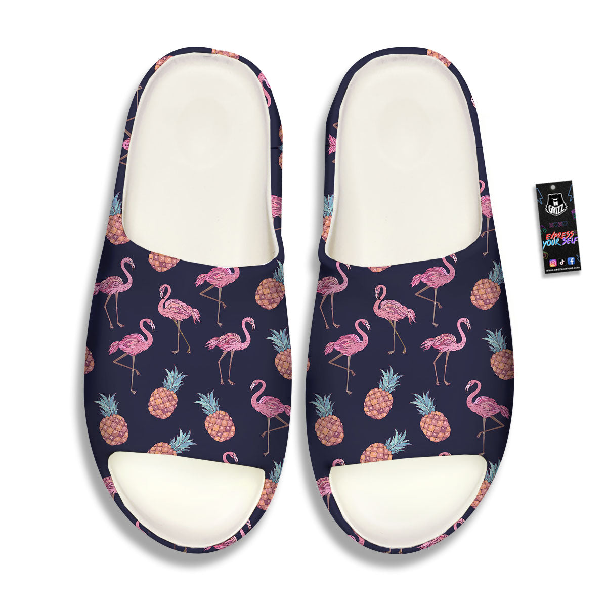 Flamingo And Pineapple Print Pattern Sandals-grizzshop