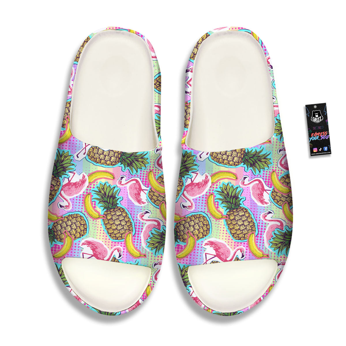 Flamingo And Pineapple Rainbow Print Pattern Sandals-grizzshop