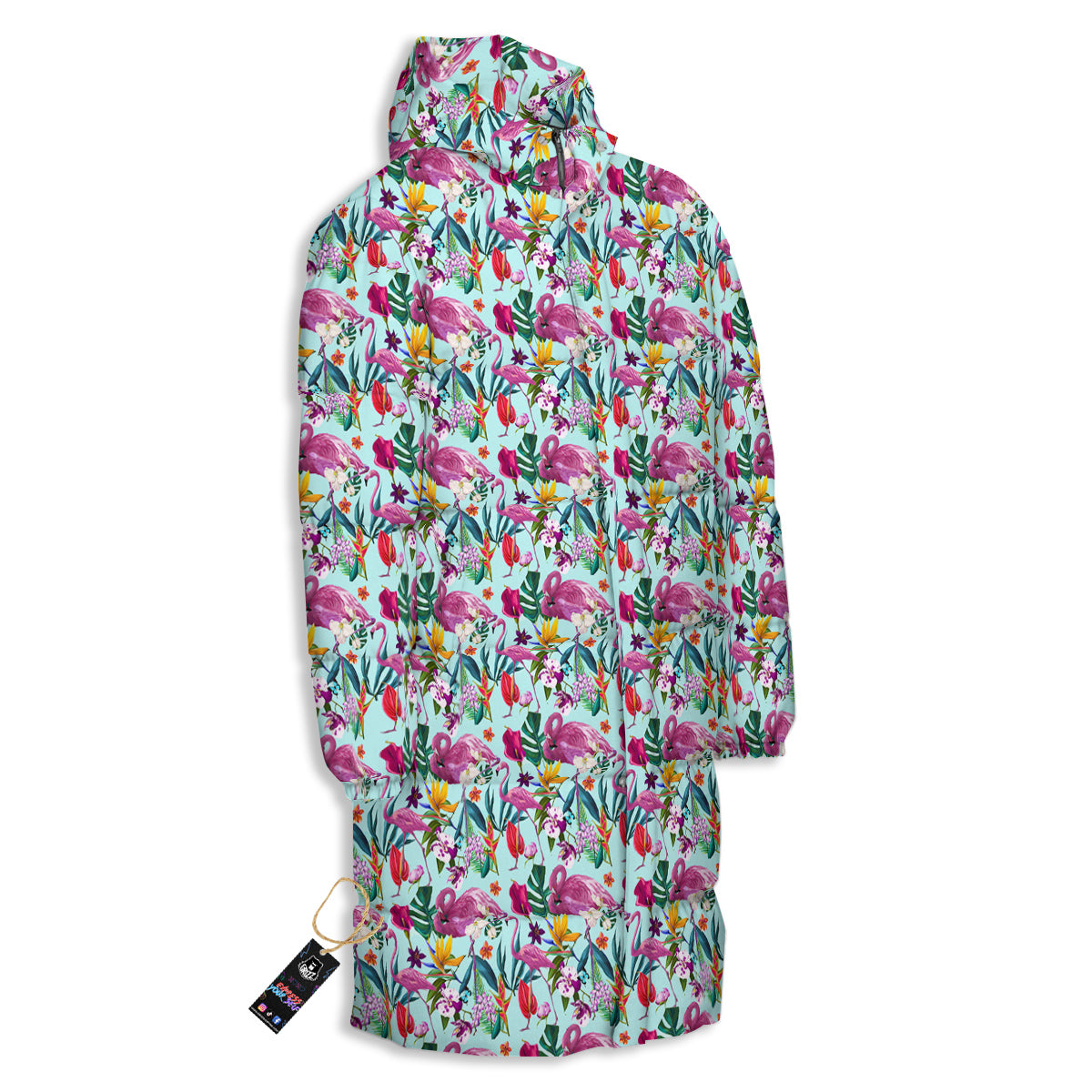 Flamingo Tropical Colorful Print Long Down Jacket