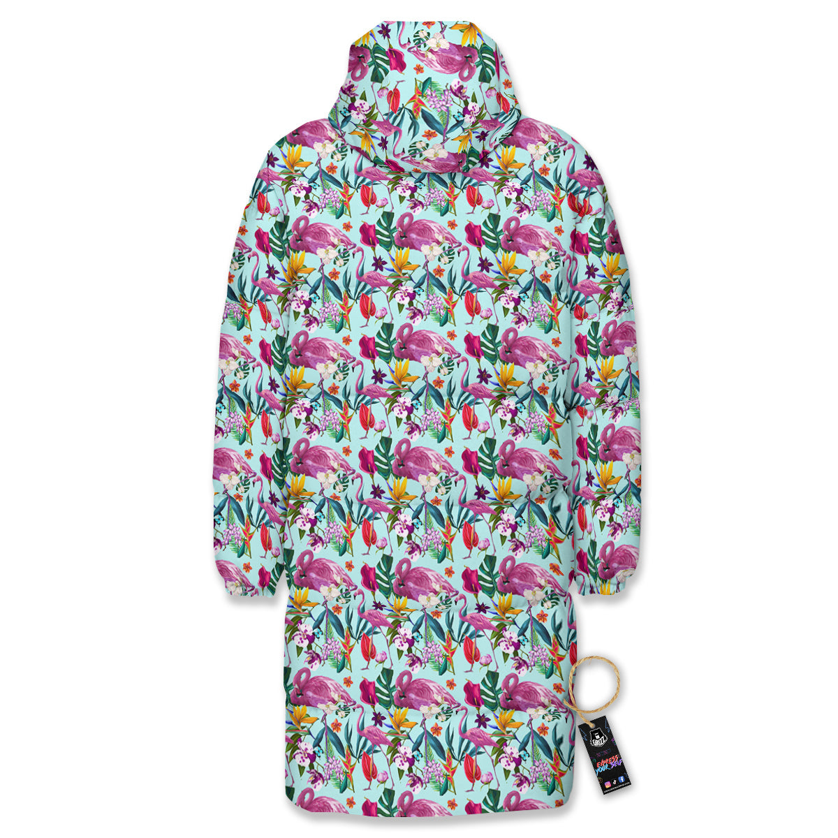 Flamingo Tropical Colorful Print Long Down Jacket