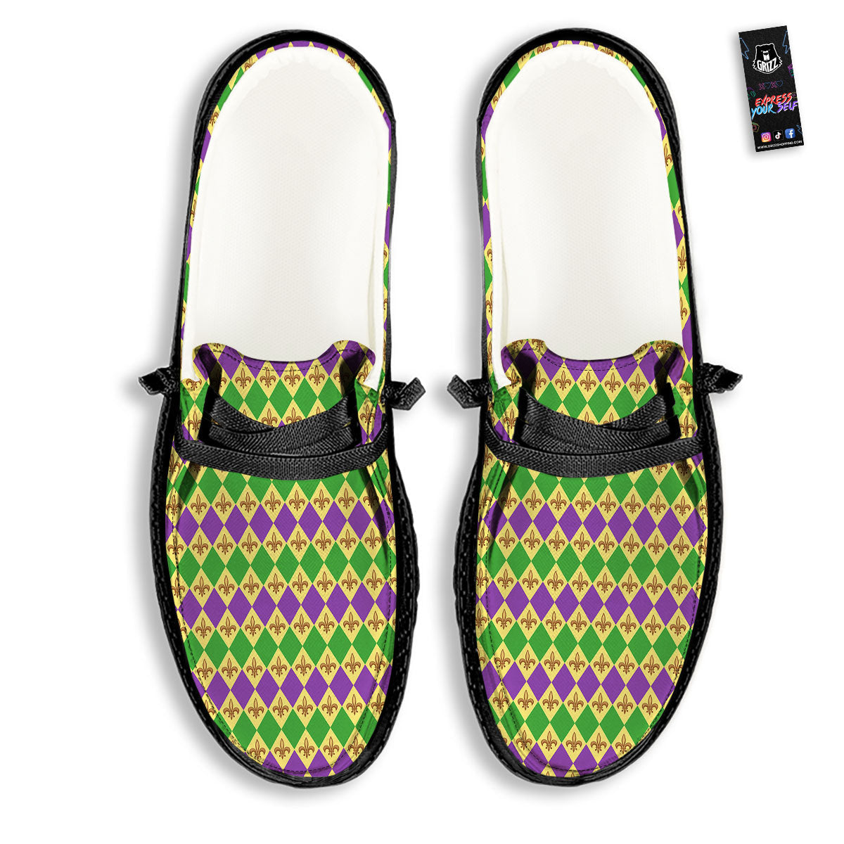 Fleur De Lis Mardi Gras Print Pattern Black Loafers-grizzshop