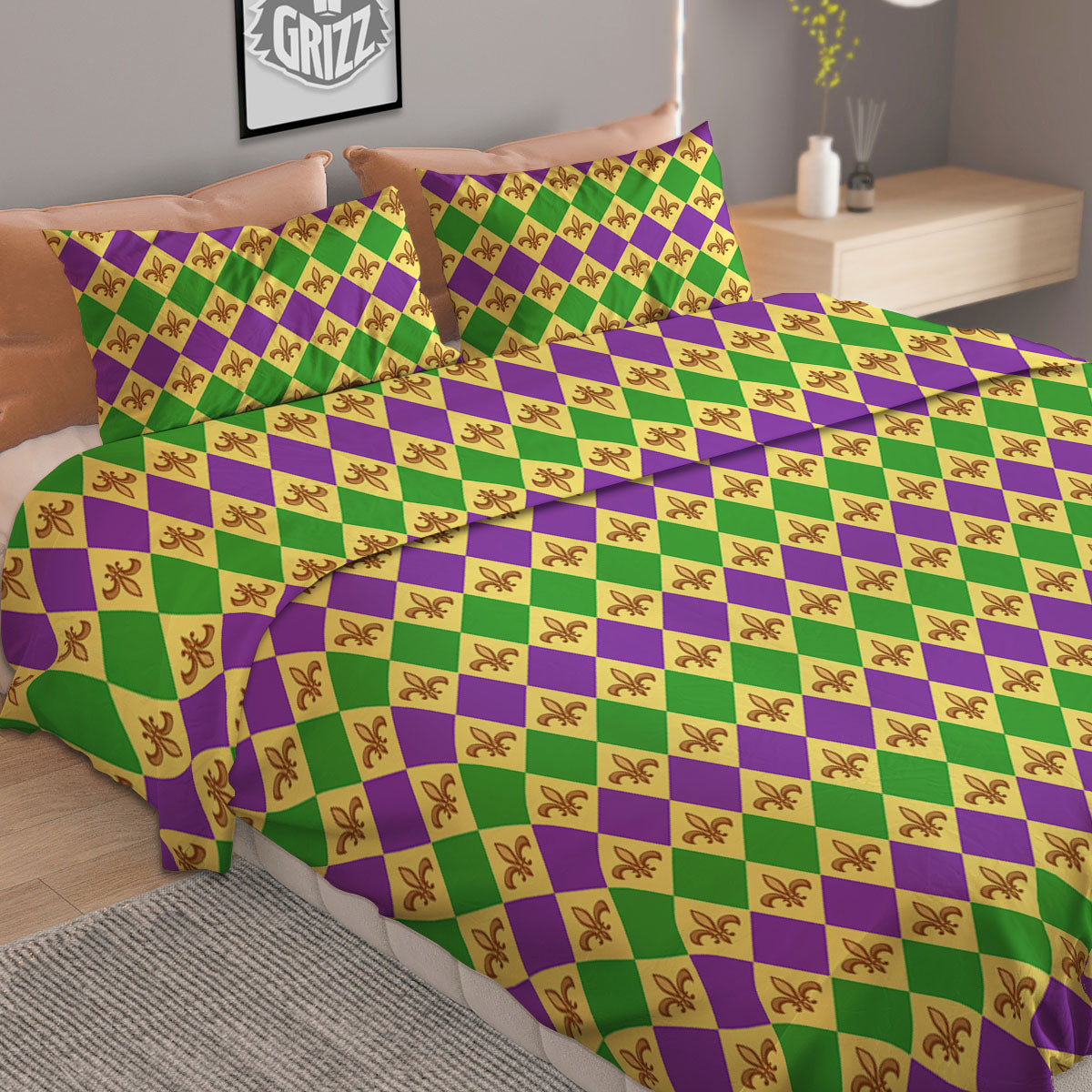 Fleur De Lis Mardi Gras Print Pattern Duvet Cover Bedding Set