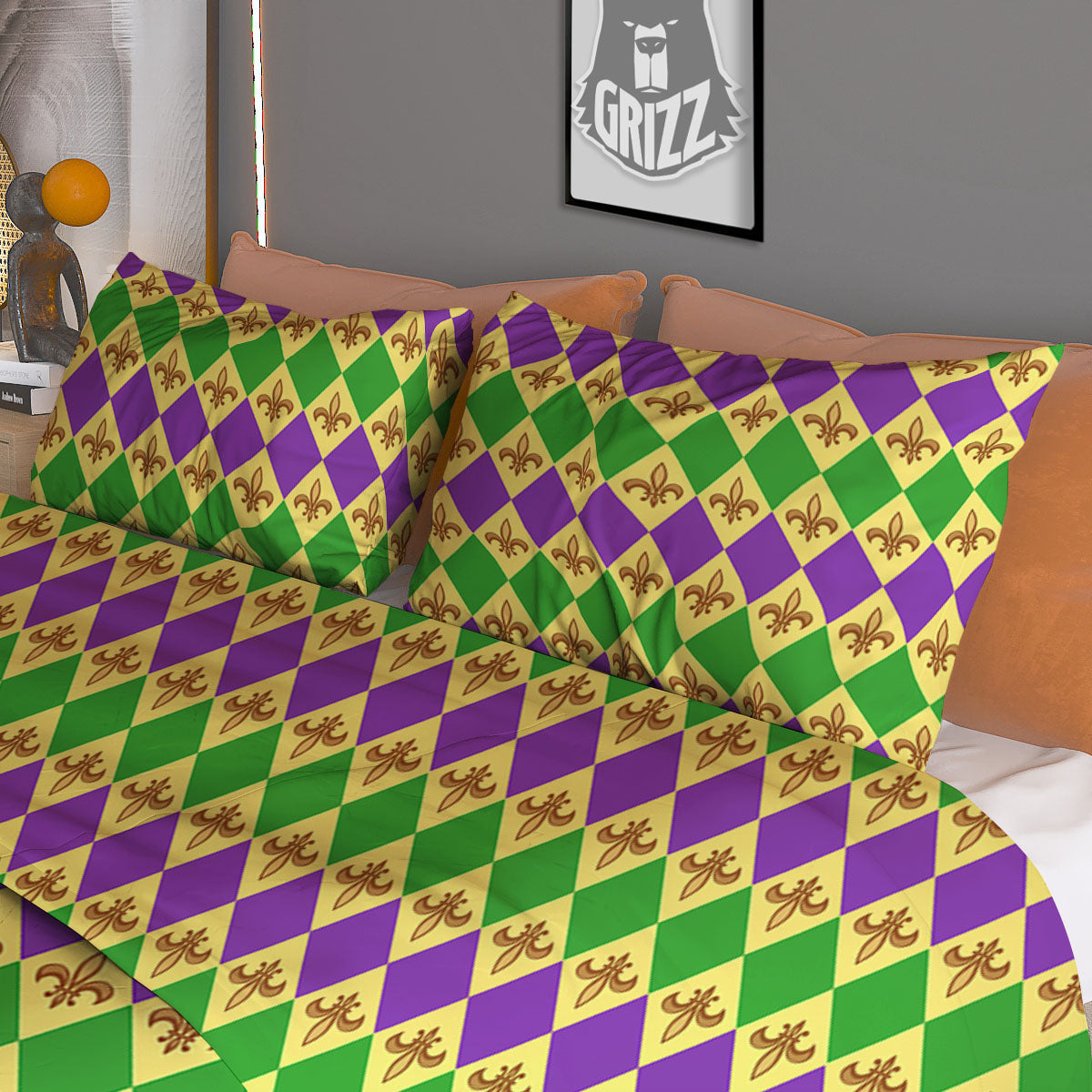 Fleur De Lis Mardi Gras Print Pattern Duvet Cover Bedding Set