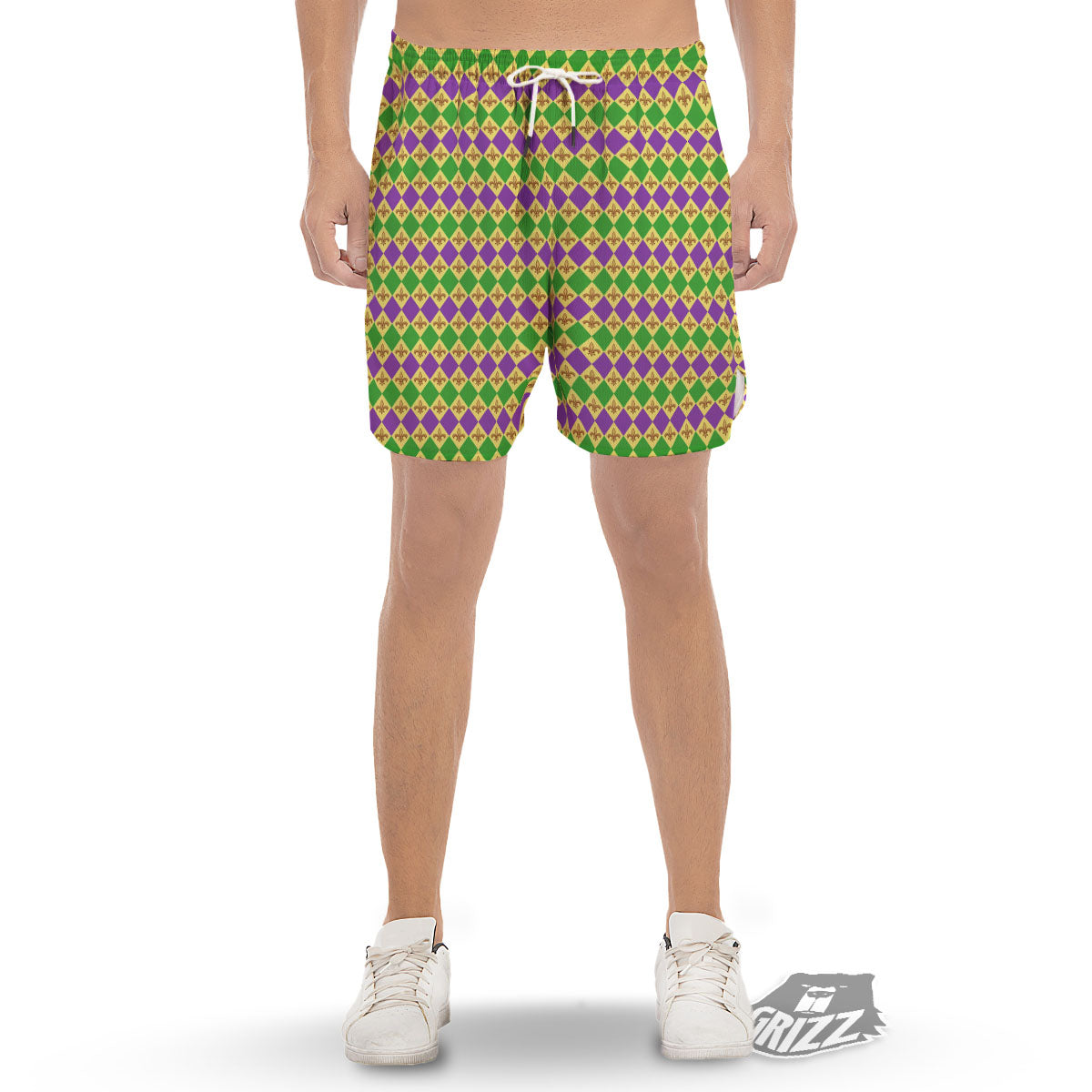 Fleur De Lis Mardi Gras Print Pattern Men's Gym Shorts-grizzshop