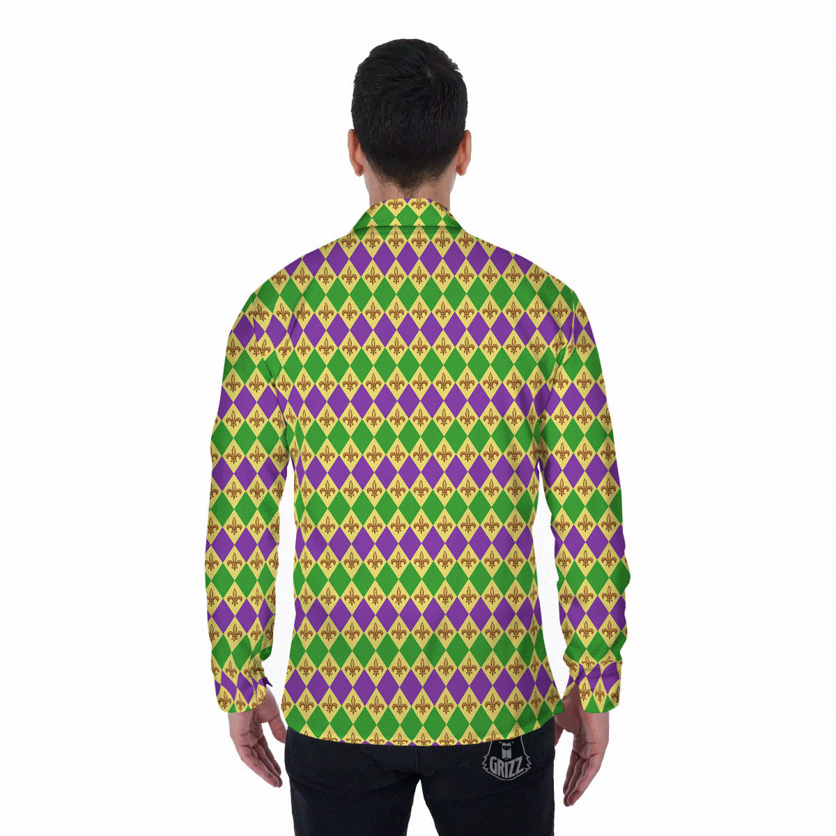 Fleur De Lis Mardi Gras Print Pattern Men's Long Sleeve Shirts-grizzshop