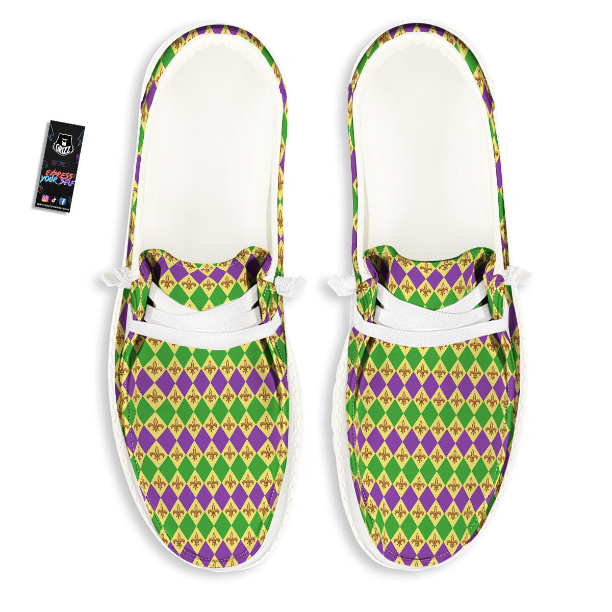 Fleur De Lis Mardi Gras Print Pattern White Loafers-grizzshop
