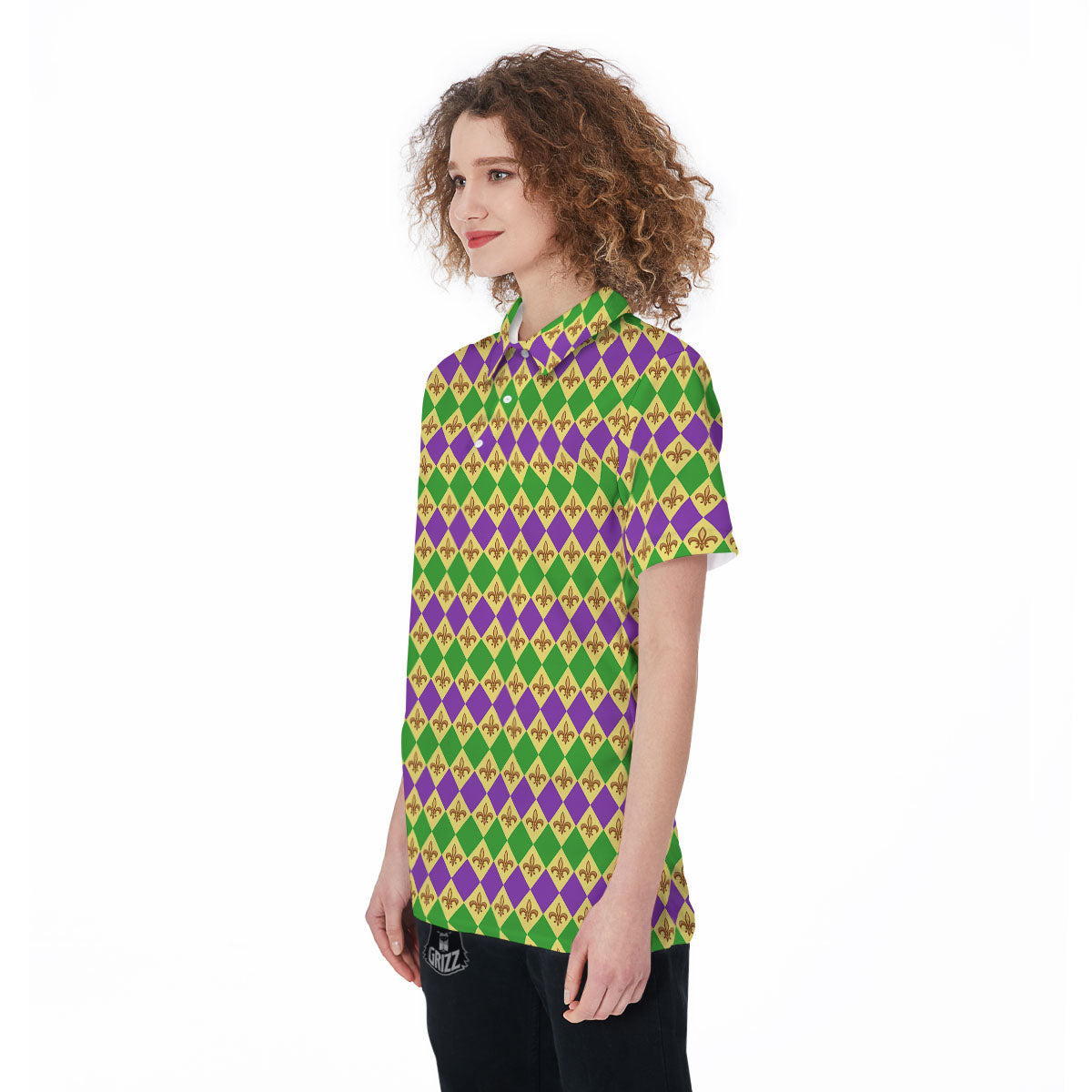 Fleur De Lis Mardi Gras Print Pattern Women's Golf Shirts-grizzshop