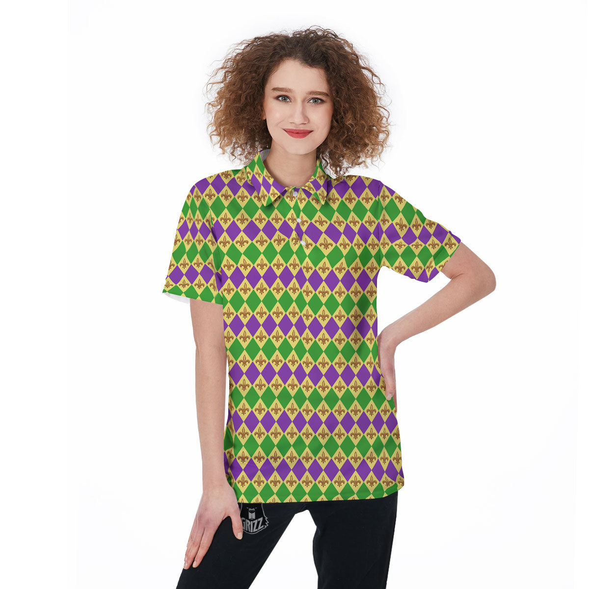 Fleur De Lis Mardi Gras Print Pattern Women's Golf Shirts-grizzshop