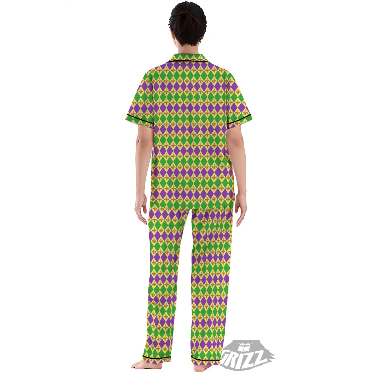 Fleur De Lis Mardi Gras Print Pattern Women's Pajamas Set-grizzshop