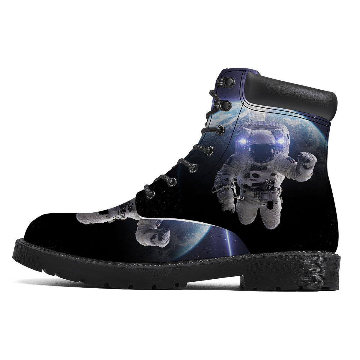 Floating Astronaut In Outer Space Print Boots-grizzshop