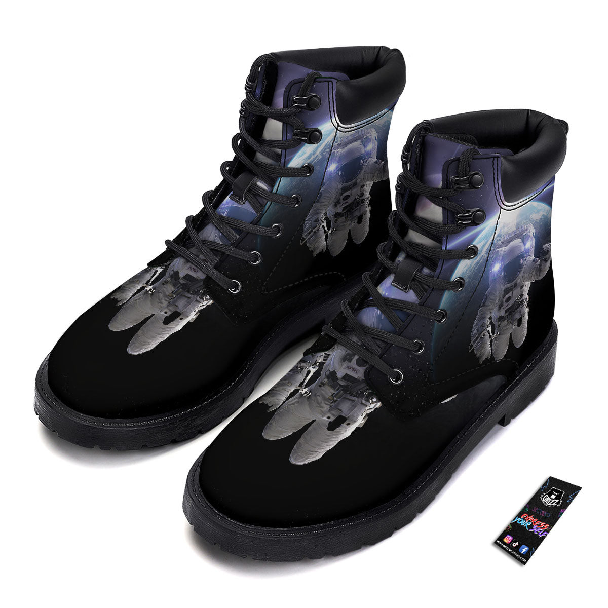 Floating Astronaut In Outer Space Print Boots-grizzshop