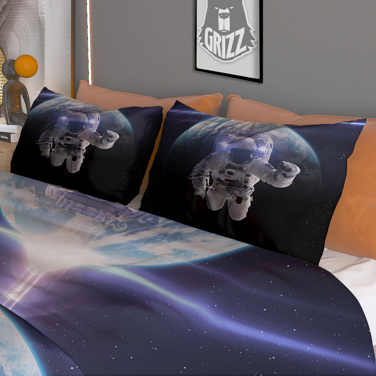 Floating Astronaut In Outer Space Print Duvet Cover Bedding Set